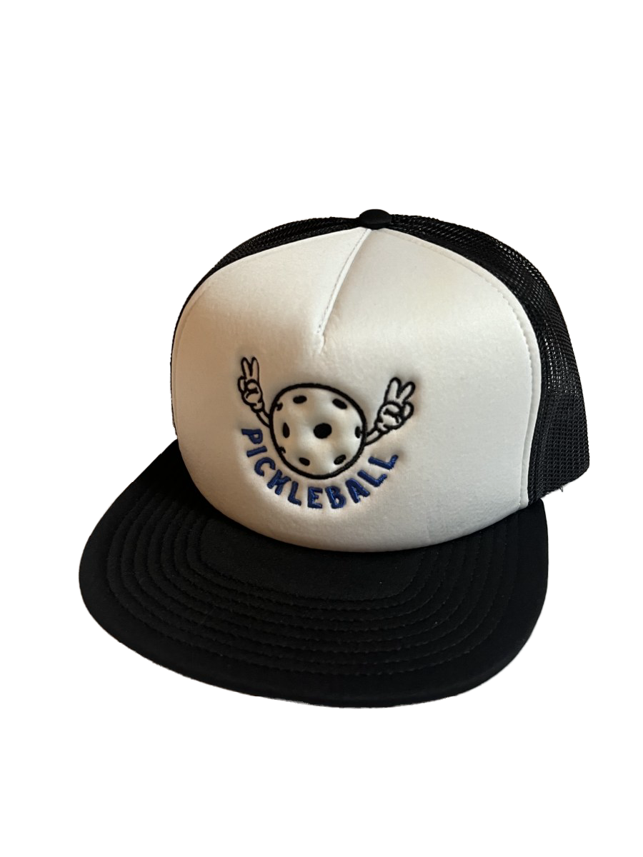 Pickleball Hat Trucker "Peaches" The Peace Sign Pickleball (Black Flat Brim)