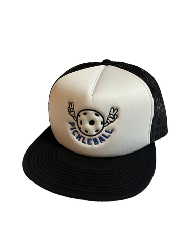 Pickleball Hat Trucker "Peaches" The Peace Sign Pickleball (Black Flat Brim)