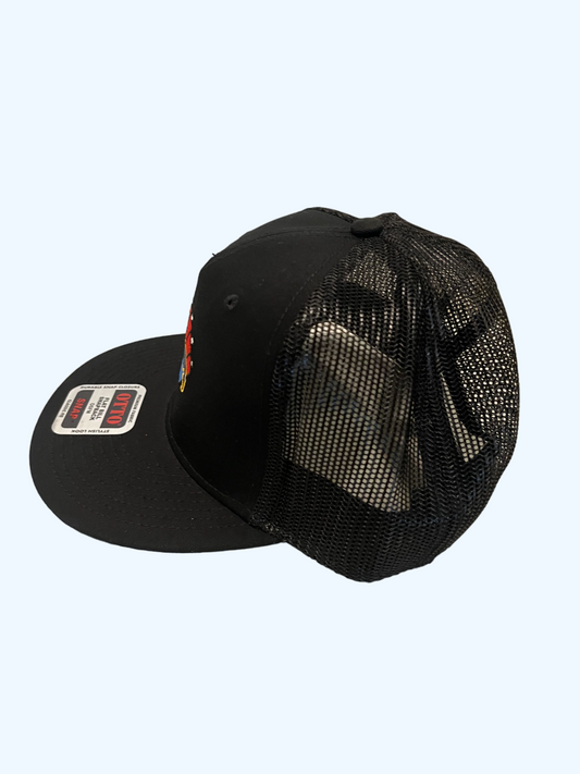 Widespread Panic Trucker Hat Flat Brim - Ribs & Whiskey (Black)